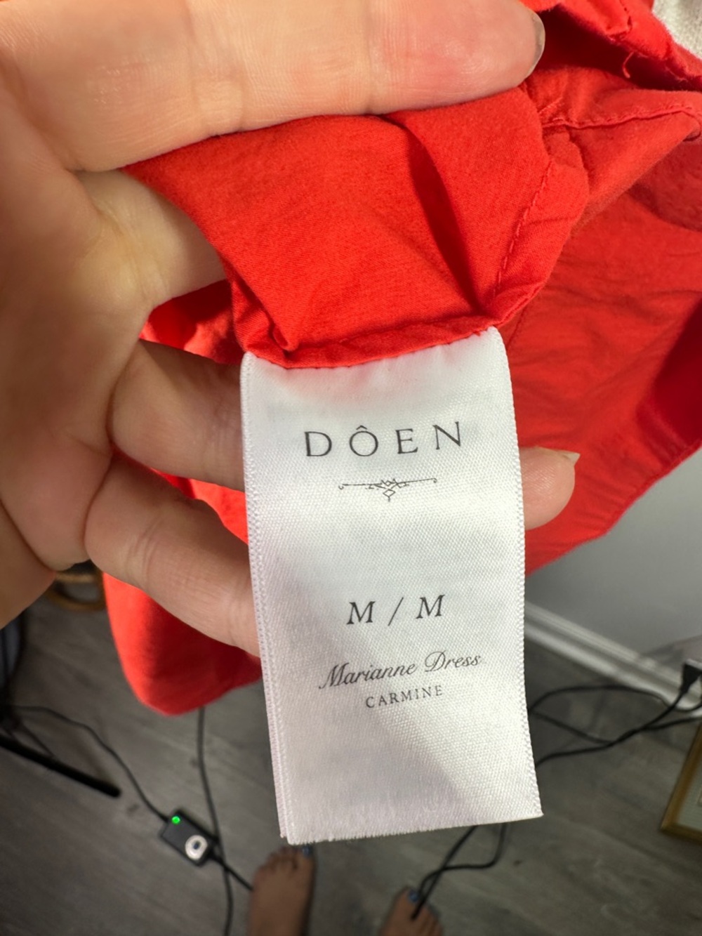 Doen Marianne Dress Red Orange Ruche Dress sz M *AS IS* - Picture 13 of 15
